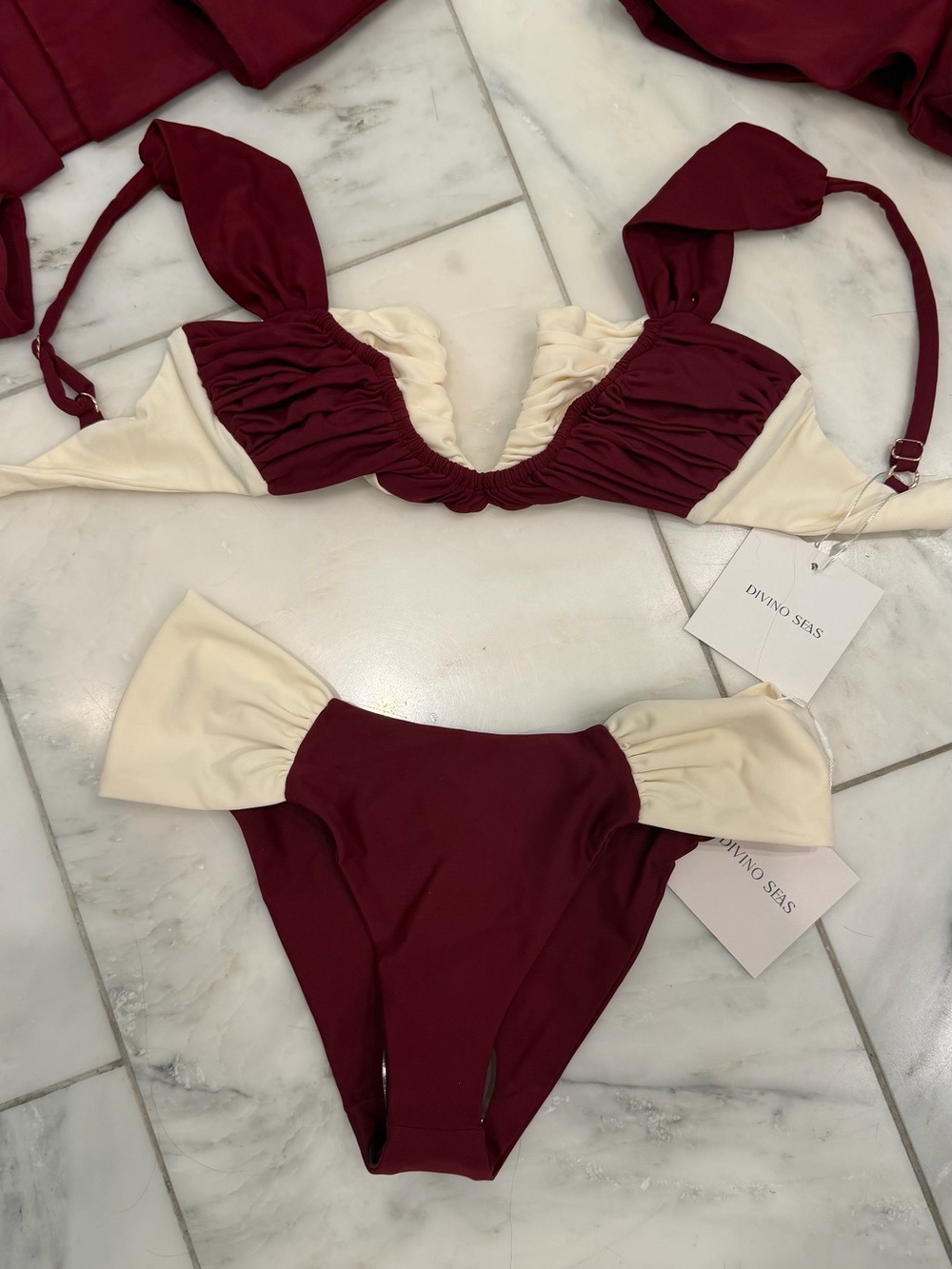 Divino Seas Burgundy & Cream Bikini & Coverup Set